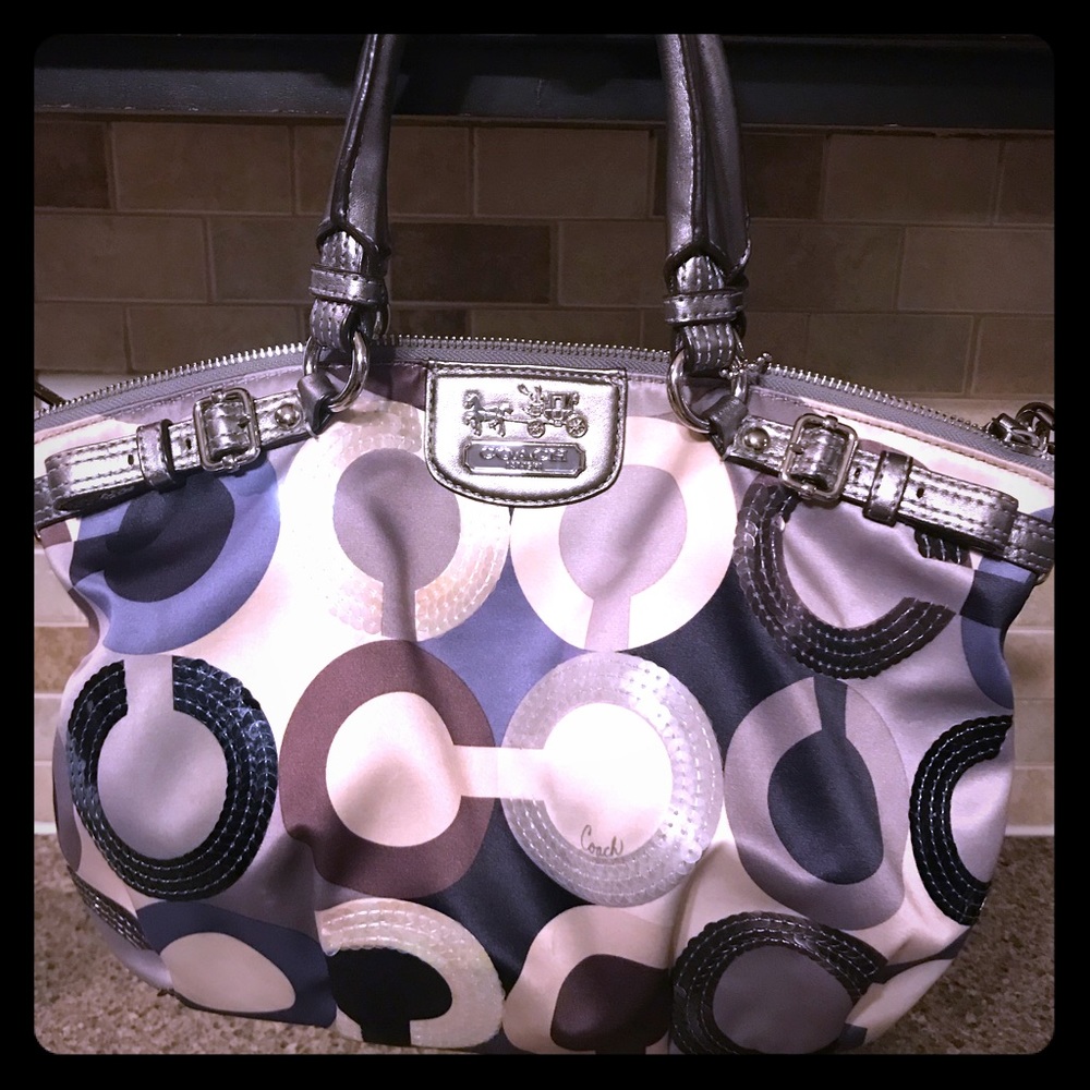 Authentic Coach grey sequin Sophia satchel bag.